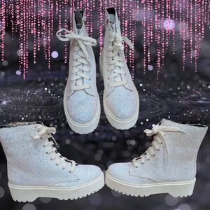 Sparkly White Lace-Up Boots